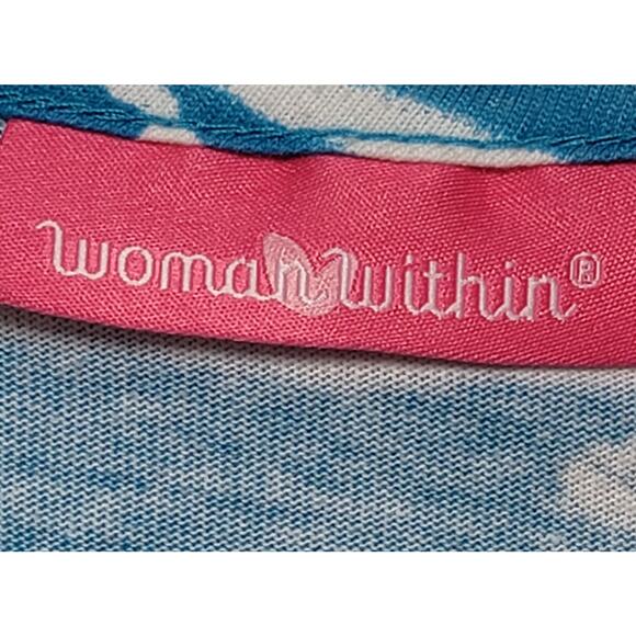 Woman Within Teal White Striped Round Neck Top 1X Plus Lightweight Short Sleeves - Picture 3 of 7